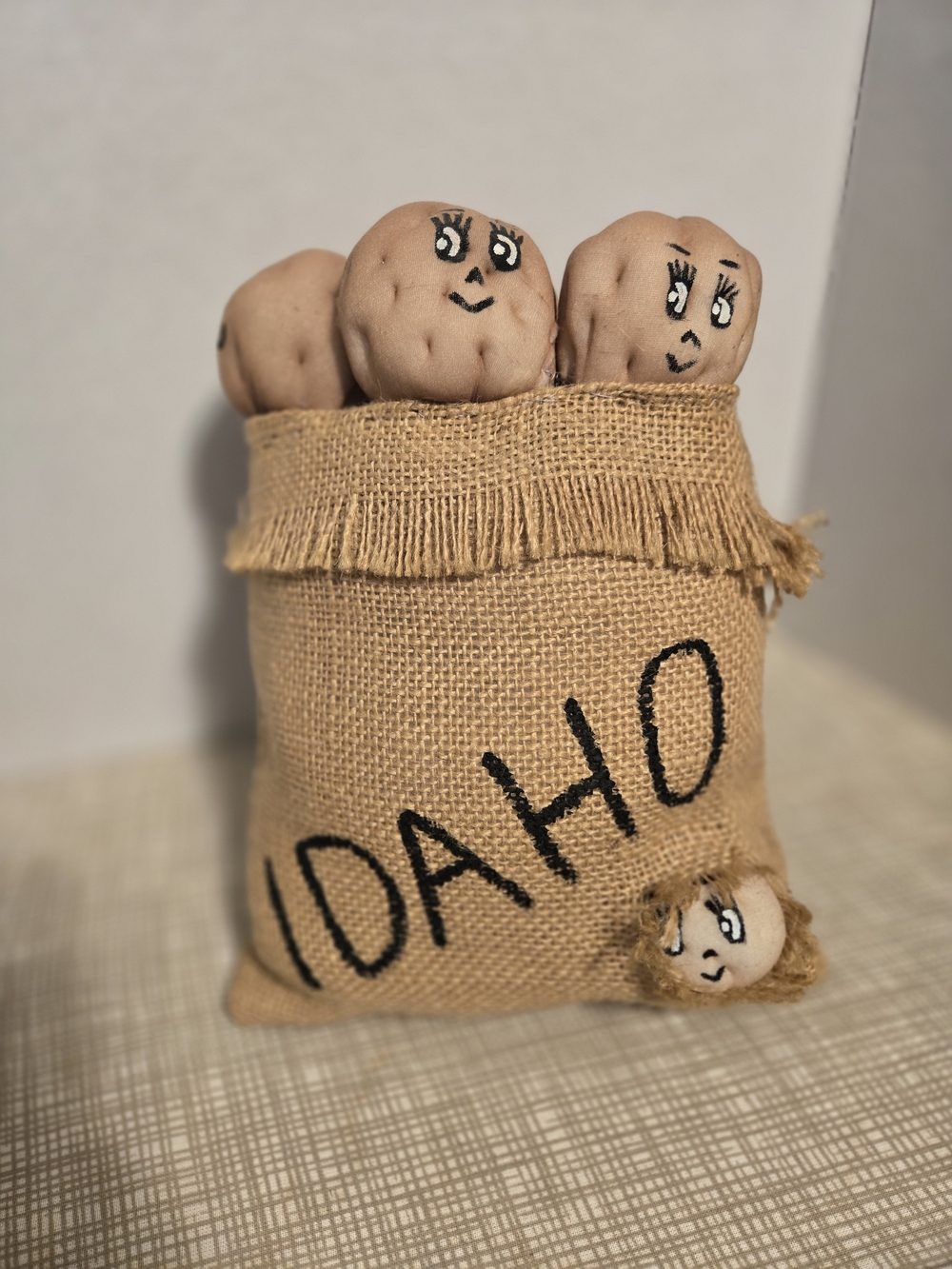 Vintage Idaho Burlap Potato Sack Decor - Tan & Cream